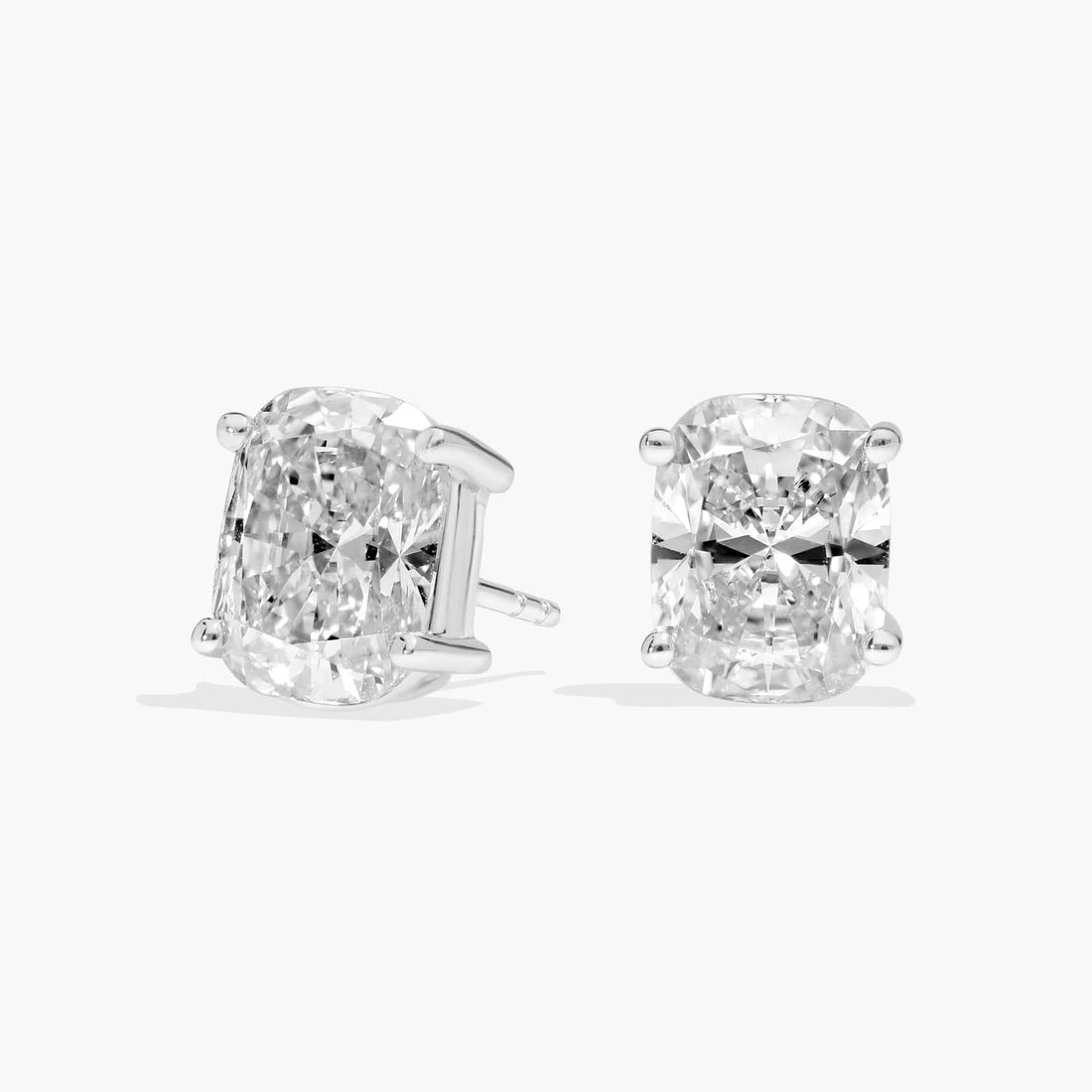 Cushion Cut Moissanite Stud Earrings – Solitaire 4 Prong Diamond Alternative Earrings for Women | Screw Back | White Gold | Mapple Gems