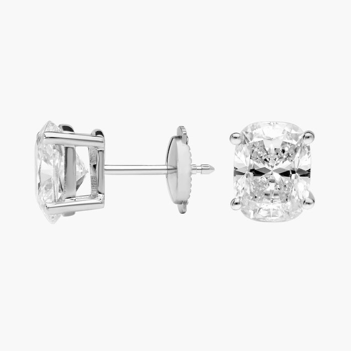 Cushion Cut Moissanite Stud Earrings – Solitaire 4 Prong Diamond Alternative Earrings for Women | Screw Back | White Gold | Mapple Gems