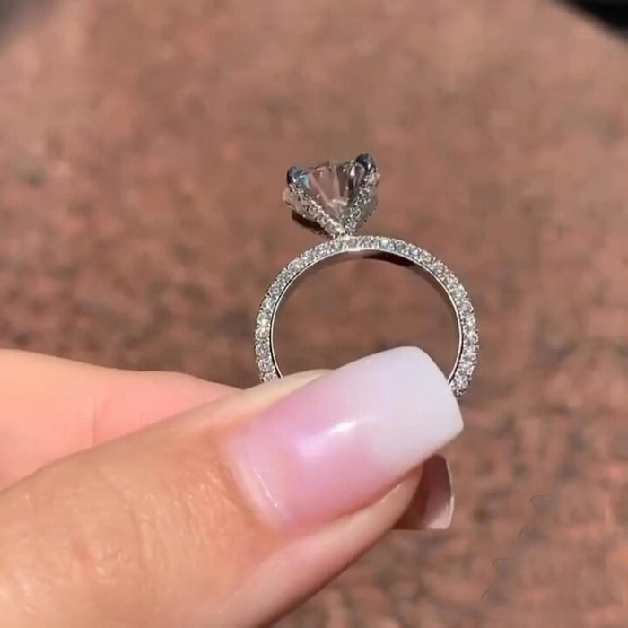 Round Cut Moissanite Hidden Halo Pave Engagement Ring in 14K Gold — Mapple Gems