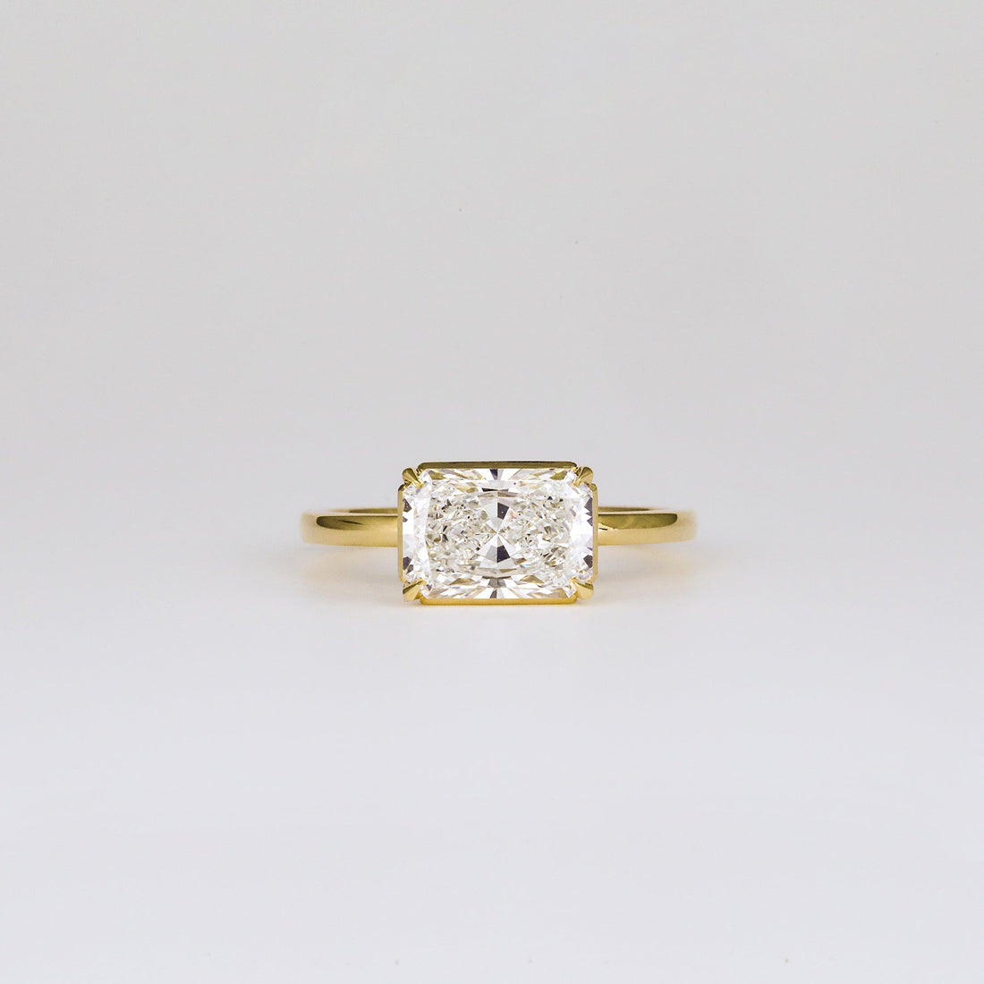 East west radiant cut lab grown diamond solitaire ring