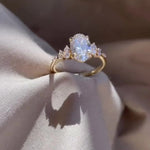 Load image into Gallery viewer, Art Deco Oval Cut Moissanite Cluster Engagement Ring Solitaire Style 18K Gold Unique Wedding Ring
