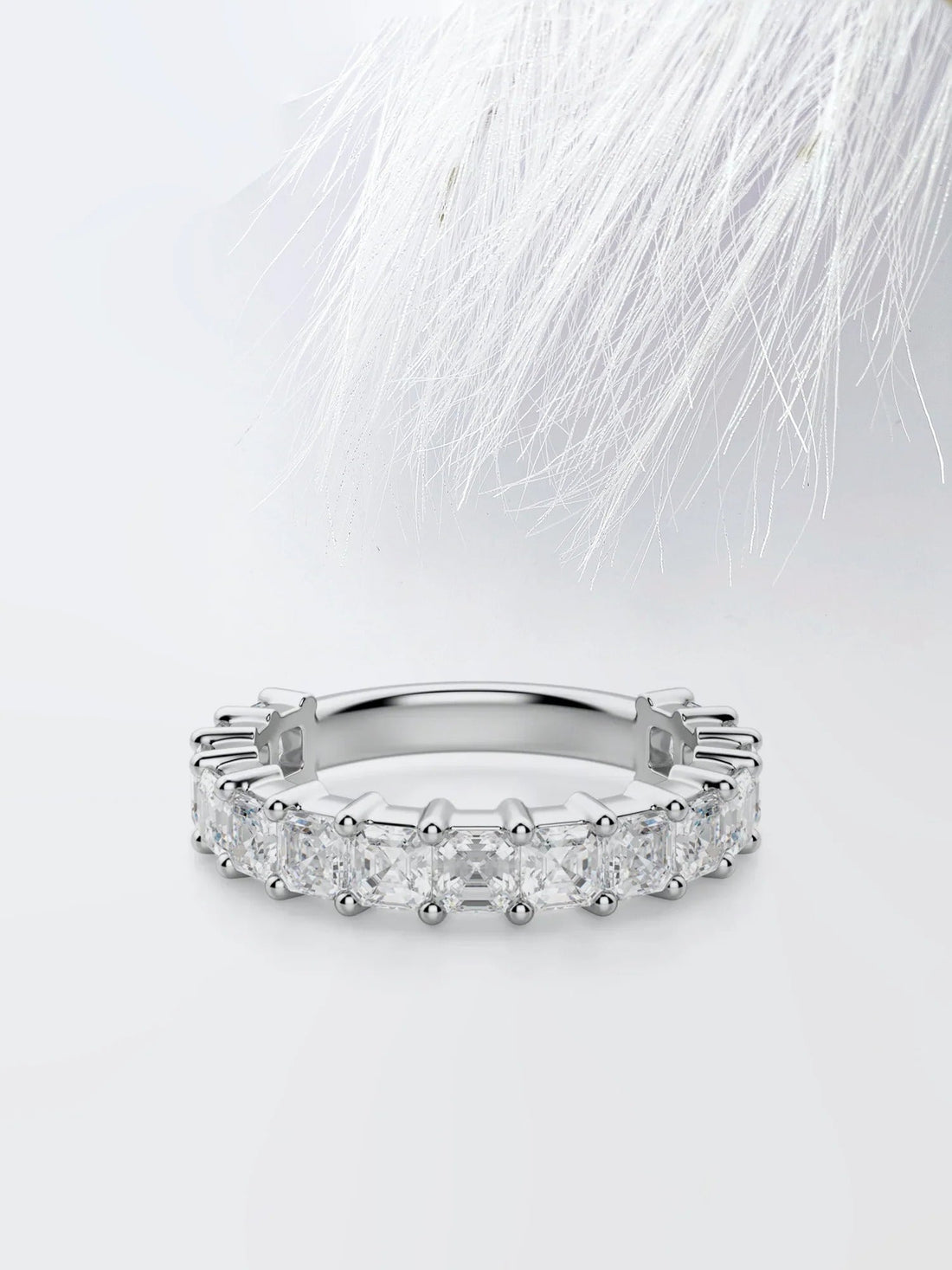 Asscher Cut Moissanite 3/4 Diamond Wedding Band for Women Mapple Gems