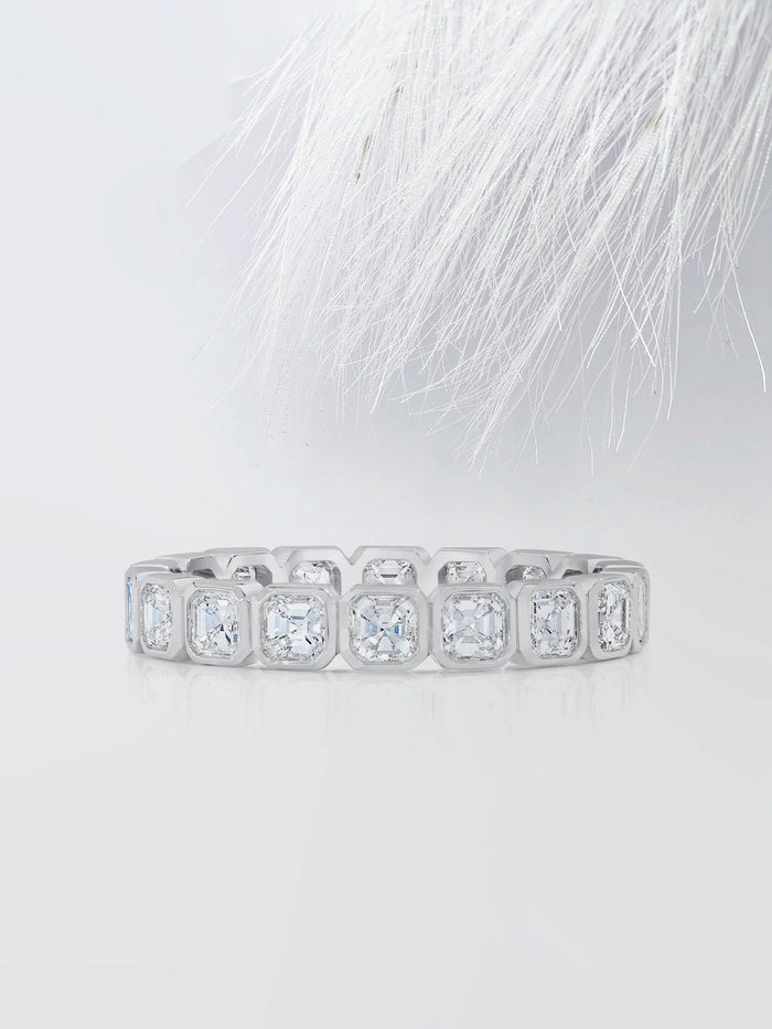 Asscher Cut Moissanite Bezel Set Eternity Diamond Wedding Band Mapple Gems