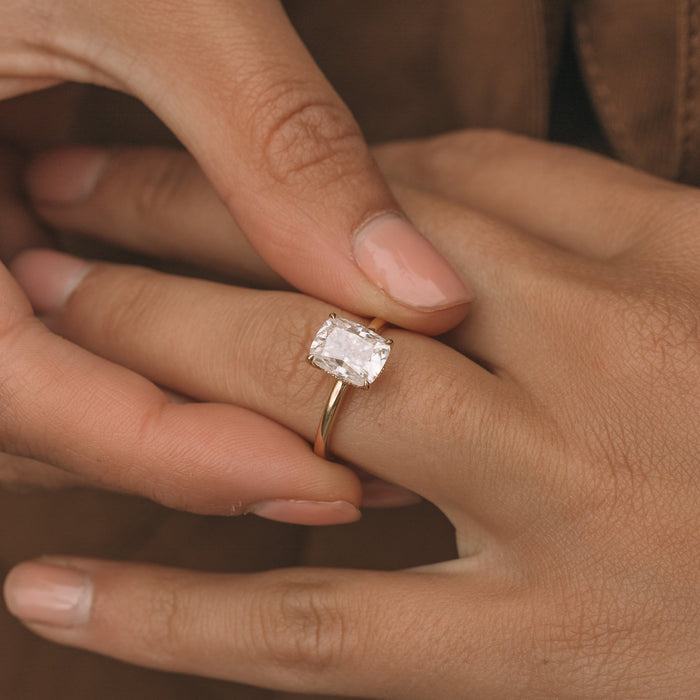 Elongated Cushion Cut Moissanite Hidden Halo Solitaire Engagement Ring 2 CT to 5 CT - front view 1