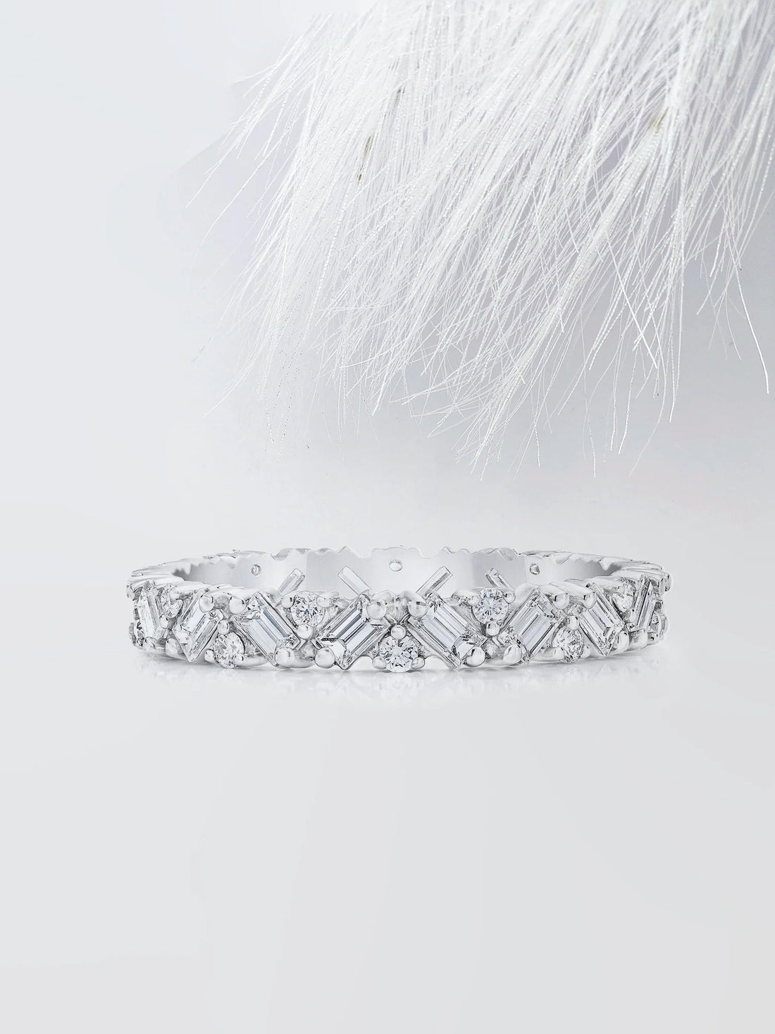 Baguette & Round Cut Moissanite Cluster Diamond Wedding Band Mapple Gems