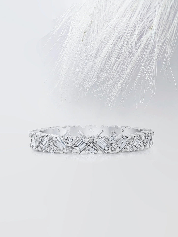 Baguette & Round Cut Moissanite Cluster Diamond Wedding Band Mapple Gems