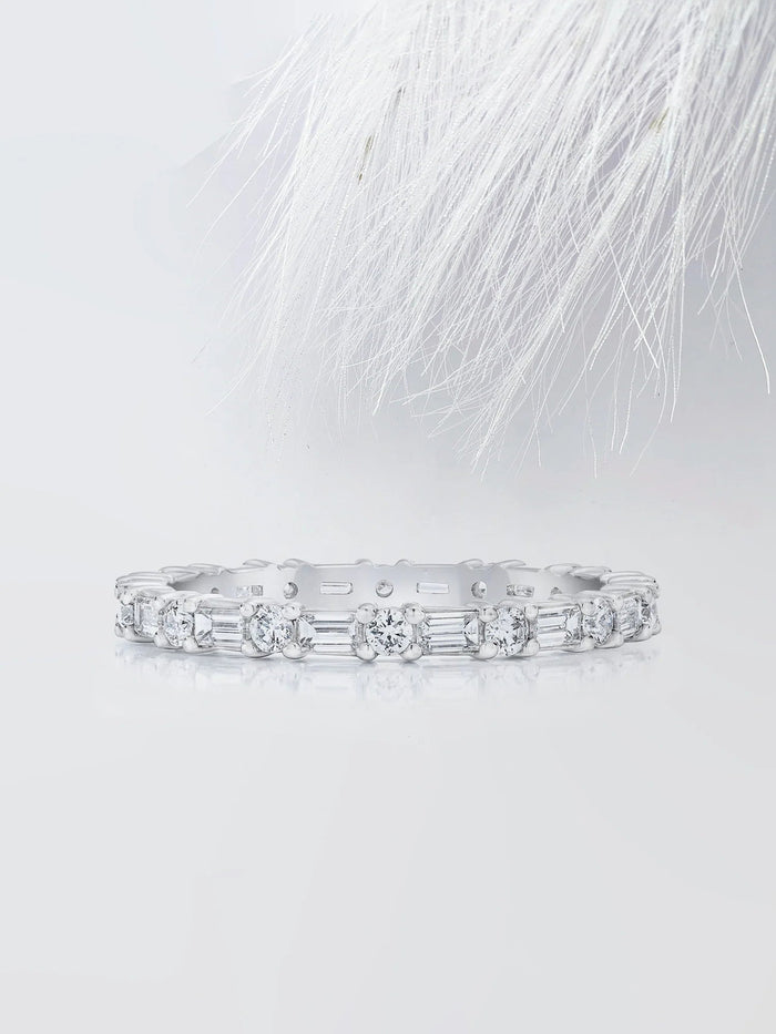 Baguette & Round Cut Moissanite Eternity Diamond Wedding Band Mapple Gems