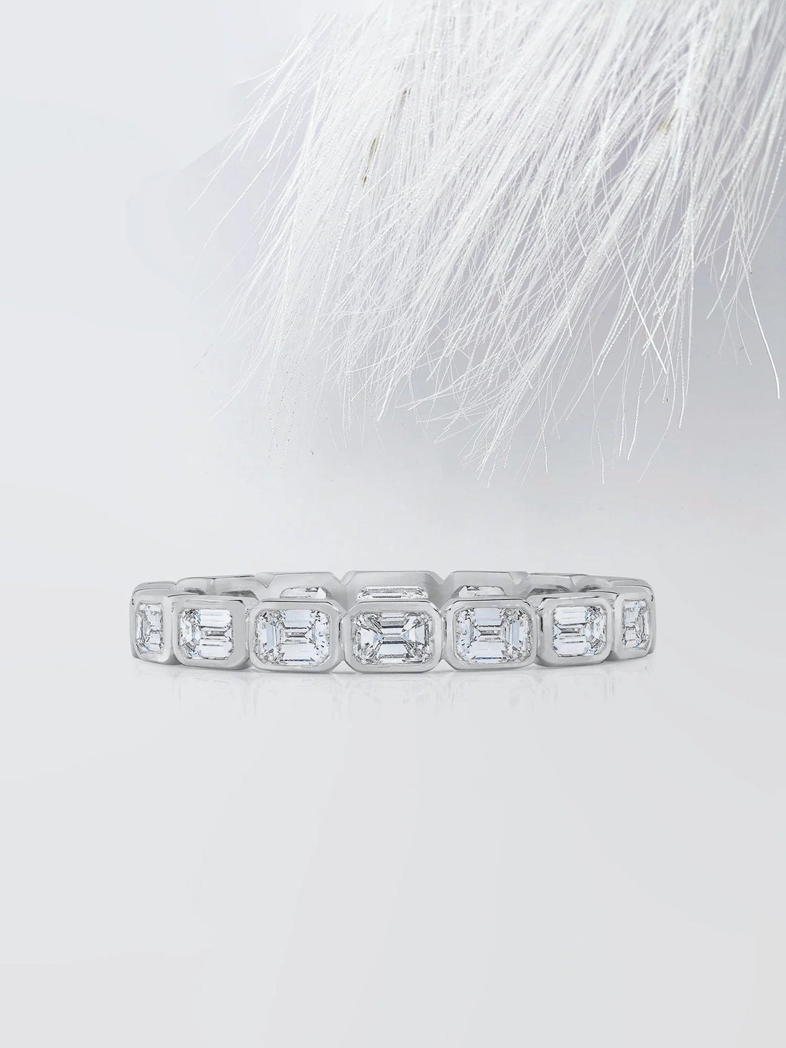 Bezel Set Emerald Cut Moissanite Eternity Diamond Wedding Band Mapple Gems