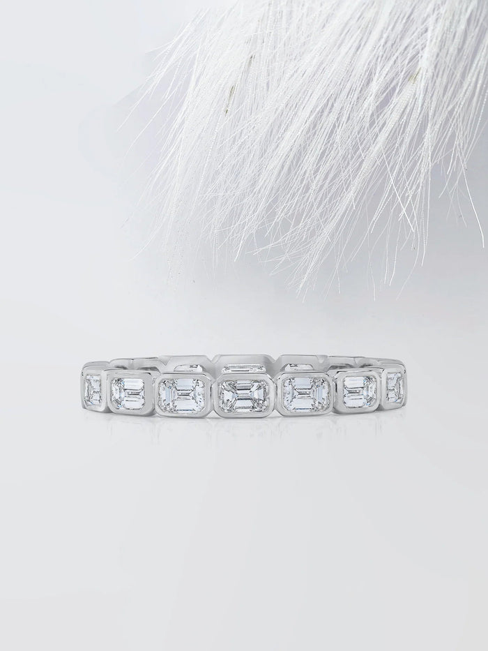 Bezel Set Emerald Cut Moissanite Eternity Diamond Wedding Band Mapple Gems