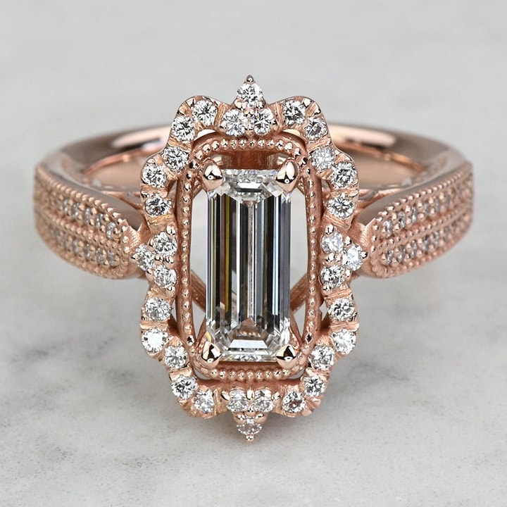 0.75 Ct Buggatte Cut Lab Grown Diamond Engagement Ring Mapple Gems