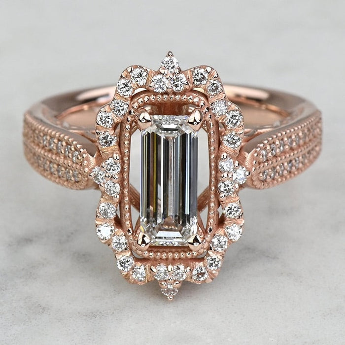 0.75 Ct Buggatte Cut Lab Grown Diamond Engagement Ring Mapple Gems