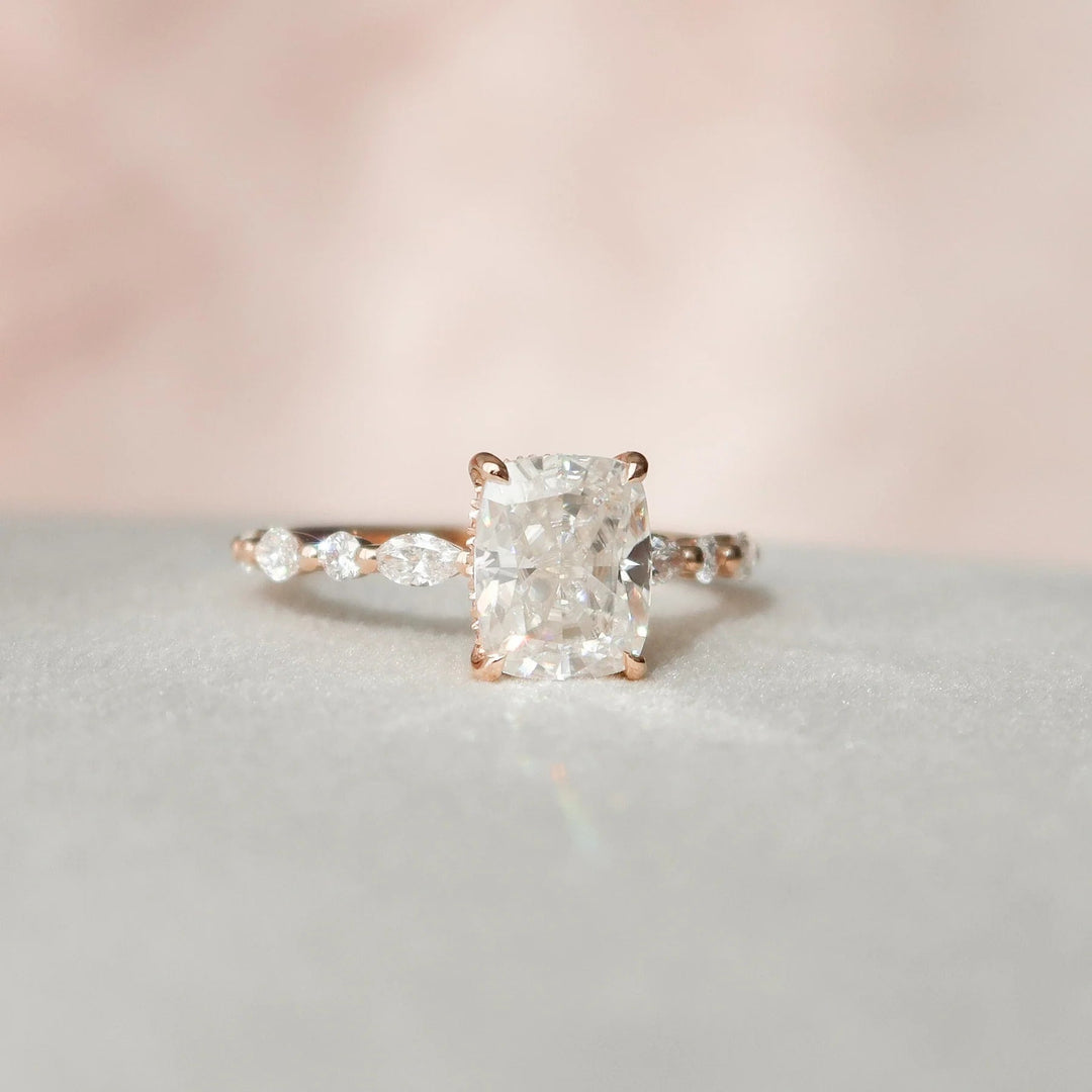 2.5 CT Cushion Cut Moissanite Engagement Ring Classic 4 Claw Prongs Pave Solitaire Ring Promise 4ever Ring Anniversary Gift Hidden Halo