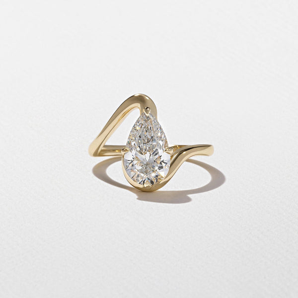 Pear Cut Lab Grown Diamond Sculptural Swirl Engagement Ring in Silver, 10K, 14K and 18K Gold