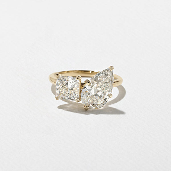 Pear and Princess Cut Lab Grown Diamond Toi et Moi Engagement Ring on a Plain Band in Silver, 10K, 14K and 18K Gold