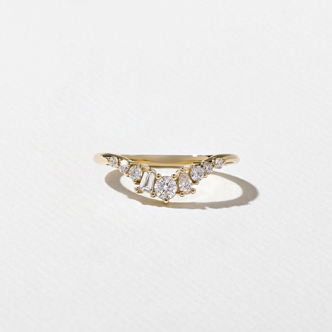 Curved cluster lab grown diamond wedding band in yellow gold