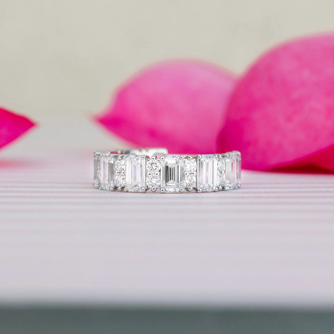 2.25TCW EMERALD CUT & ROUND MOISSANITE ETERNITY WEDDING BAND Mapple Gems