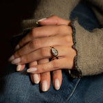 Load image into Gallery viewer, East West Pear Moissanite Solitaire Engagement Ring with Curved Stacking Wedding Band Set in 14K Gold
