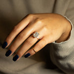 Load image into Gallery viewer, Emerald Cut Moissanite Engagement Ring – Three Stone Ring with Tapered Baguette Sides
