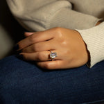 Load image into Gallery viewer, Emerald Cut Moissanite Engagement Ring – Three Stone Ring with Tapered Baguette Sides
