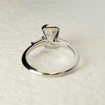 Load image into Gallery viewer, Emerald Cut Three Stone Moissanite Engagement Ring | 14K Gold Half Bezel Set Promise Ring for Women
