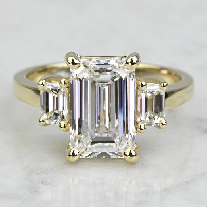 3.00 CT Emerald Cut Lab Grown Diamond Three Stone Engagement Ring Mapple Gems