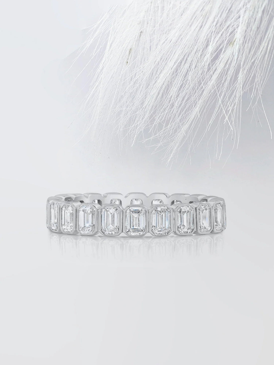 Emerald Cut Moissanite Bezel Set Eternity Diamond Wedding Band Mapple Gems