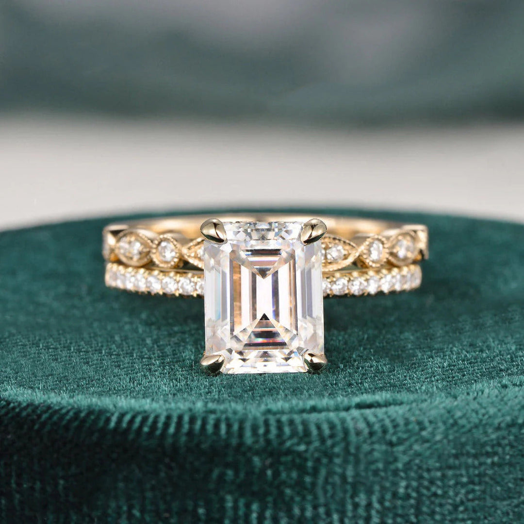 2.50 CT Emerald Cut Colorless Moissanite Engagement Ring, Prong Set Ring, Solitaire Moissanite Ring, store Cathedral Set Ring, Bridal Ring Set