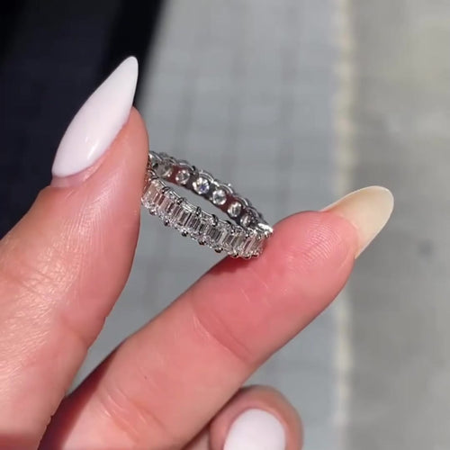 Emerald & Round Cut Moissanite Eternity Wedding Band

