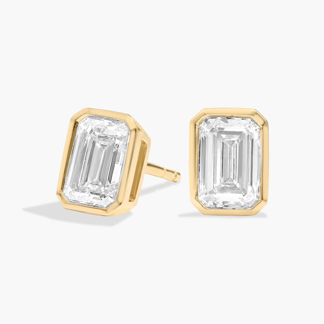 Emerald Cut Moissanite Bezel Stud Earrings - hero