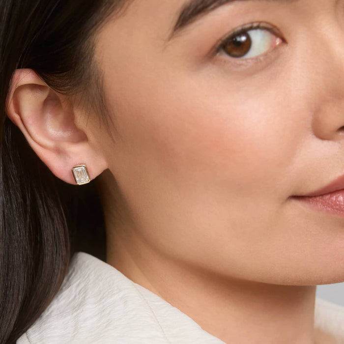 Emerald Cut Moissanite Bezel Stud Earrings - view 2