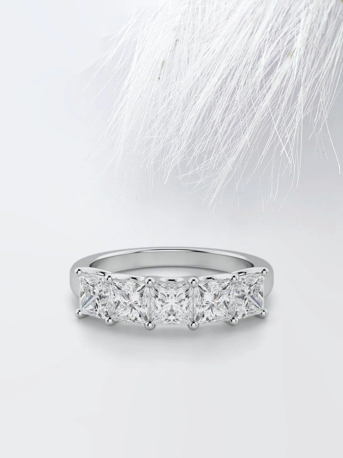 Five Stone Princess Cut Moissanite Diamond Wedding Band Mapple Gems