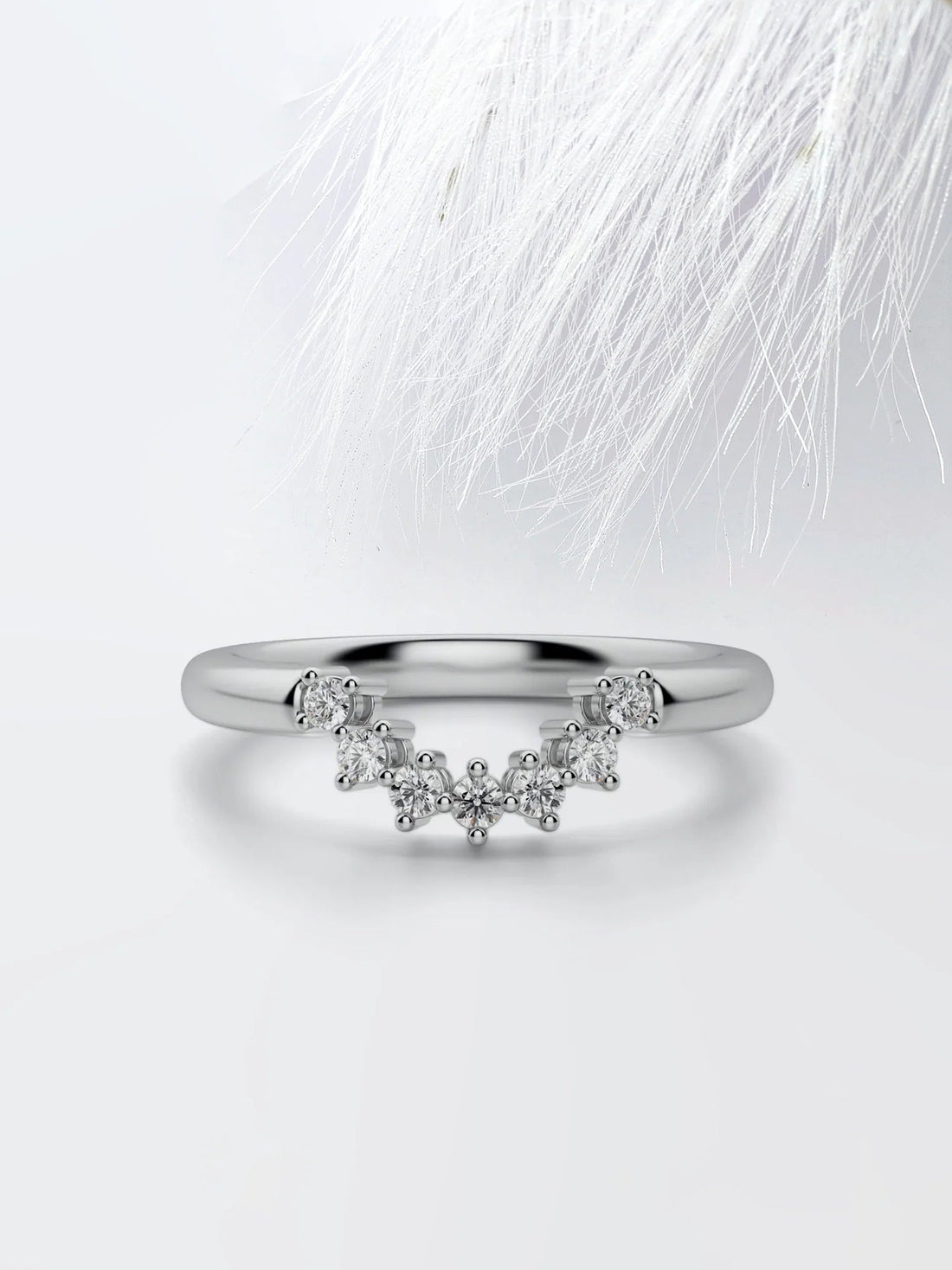 Round Cut Moissanite Curved Diamond Wedding Band in White Gold Mapple Gems