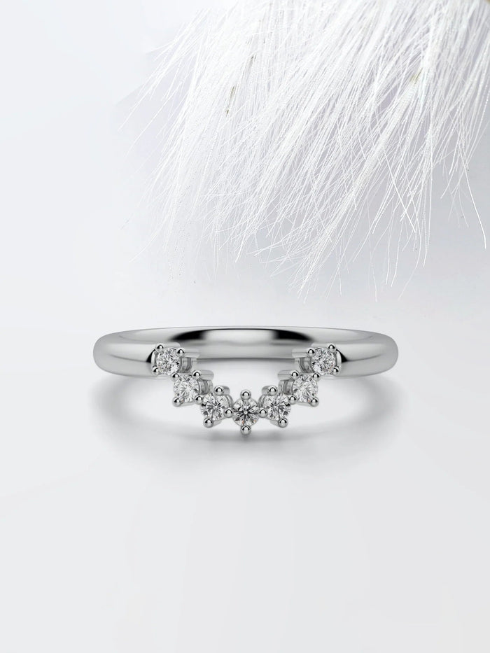 Round Cut Moissanite Curved Diamond Wedding Band in White Gold Mapple Gems