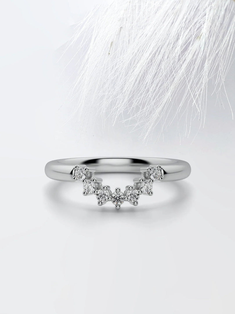 Round Cut Moissanite Curved Diamond Wedding Band in White Gold Mapple Gems