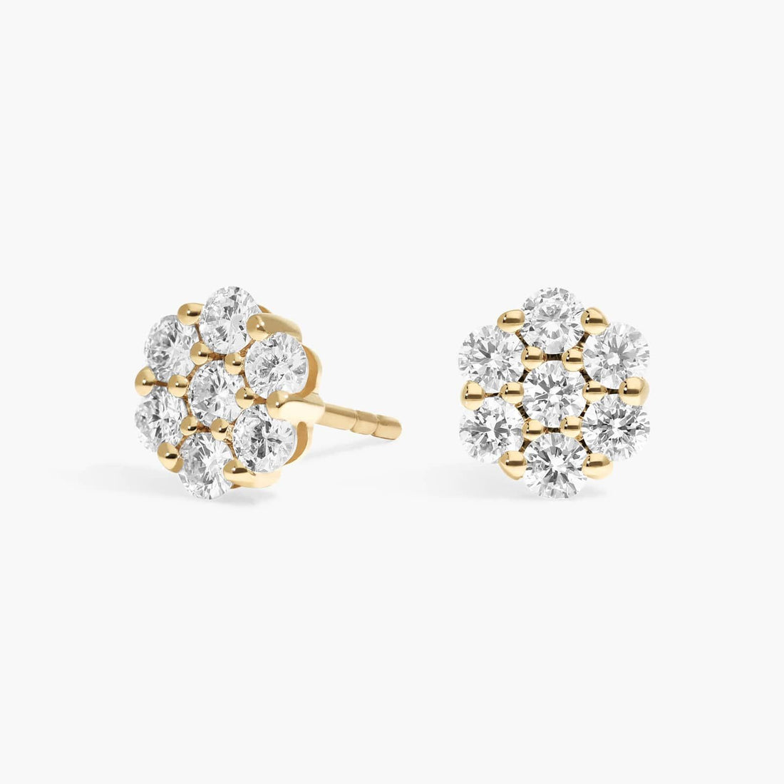 Round Cut Moissanite Floral Cluster Earrings - hero