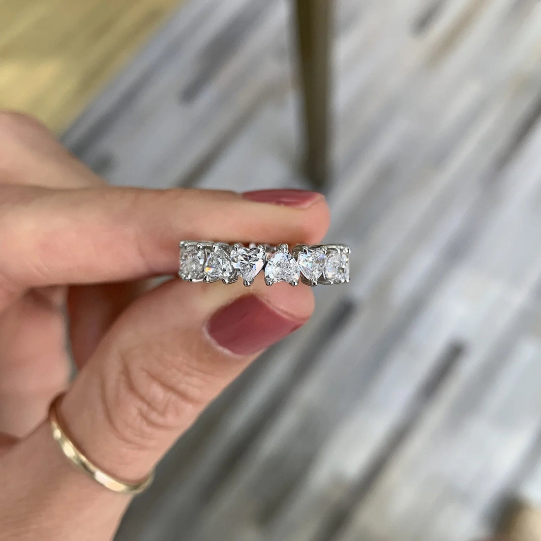 Heart Shaped Moissanite Full Eternity Diamond Wedding Band for Women Mapple Gems