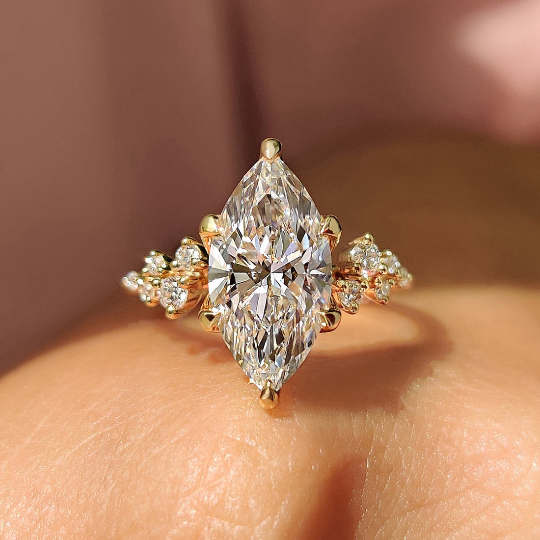 Top down view of the marquise diamond cluster head