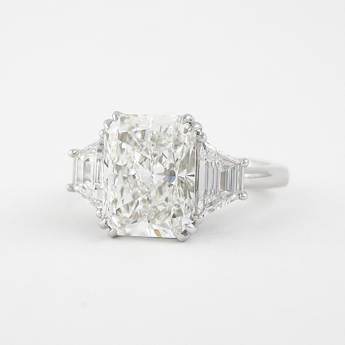 Radiant Cut Moissanite Trapezoid Side Stone Three Stone Engagement Ring 2 CT to 5 CT - view 2