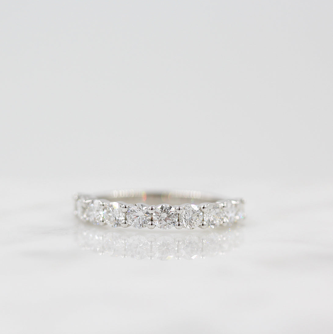 Round Lab Grown Diamond Shared Prong Half Eternity Wedding Band, 1.00 CT TW, in Silver, 10K, 14K and