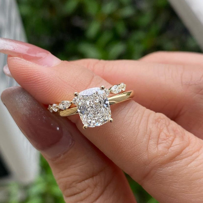 3 CT Elongated Cushion Moissanite Bridal Set

