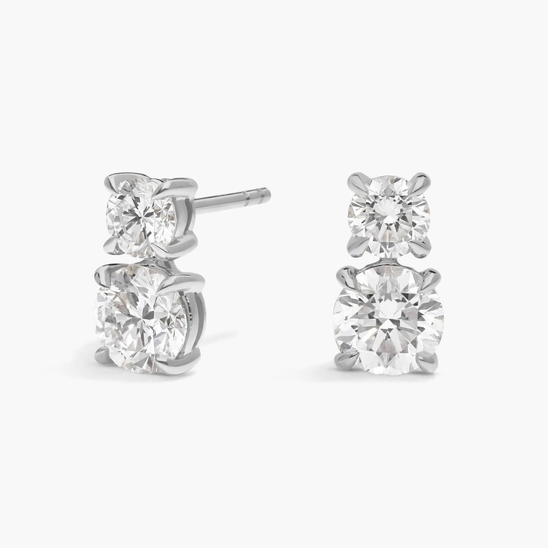 Round Cut Moissanite Two Stone Earrings - hero
