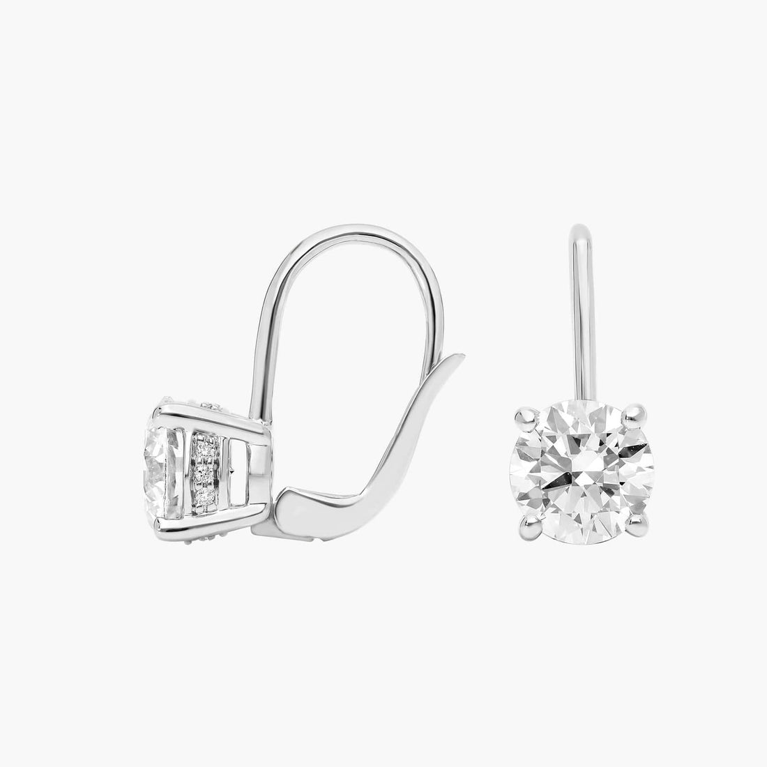 Round Cut Moissanite Prong Leverback Earrings - hero