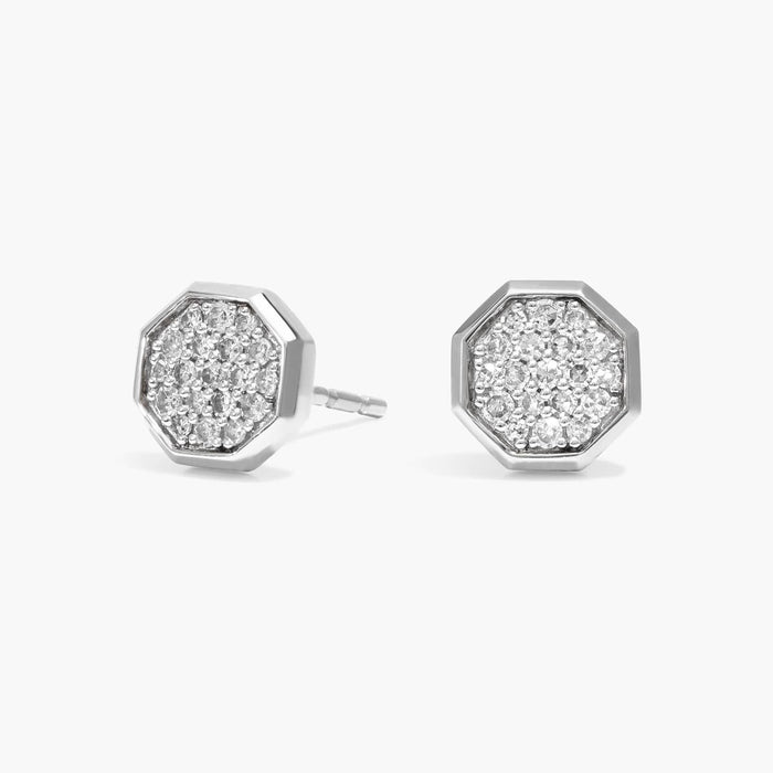 Round Cut Moissanite Pave Octagon Geometric Earrings - view 2