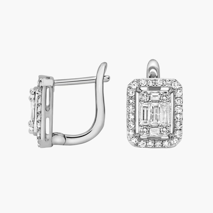 Emerald Cut Moissanite Halo Huggie Earrings - hero