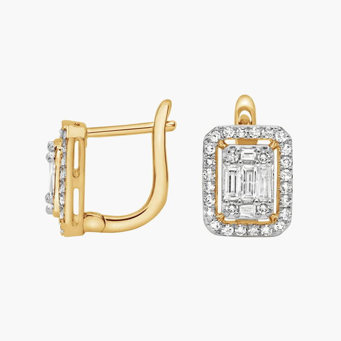 Emerald Cut Moissanite Halo Huggie Earrings - view 2
