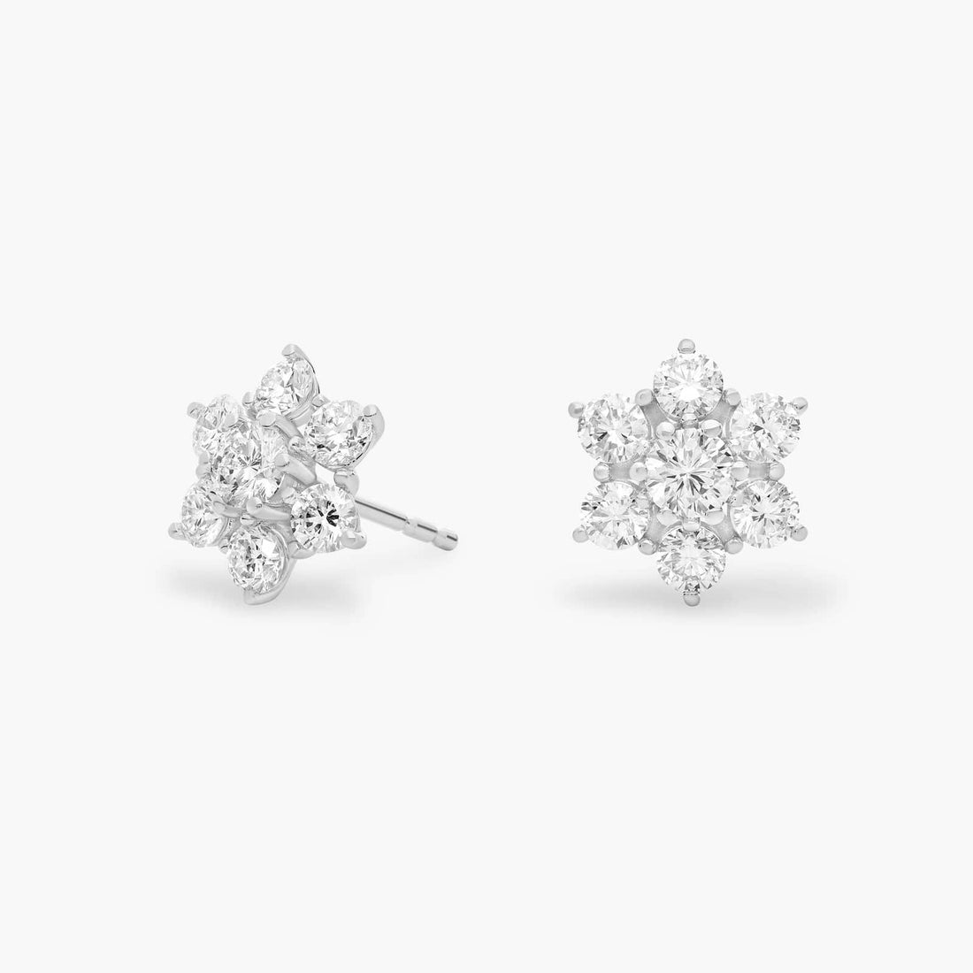 Round Cut Moissanite Flower Cluster Earrings - hero