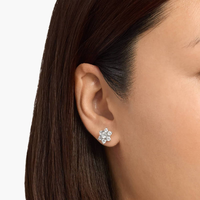 Round Cut Moissanite Flower Cluster Earrings - view 2