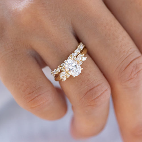 Oval Cut Moissanite Marquise Cluster Engagement Ring 2 CT to 5 CT - front view 1