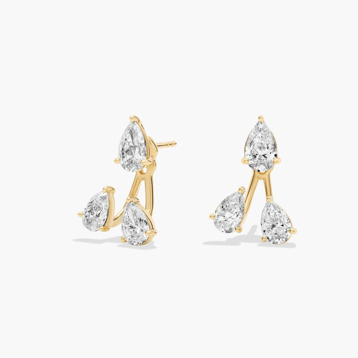 Round Cut Moissanite Trio Trinity Three Stone Earrings - hero