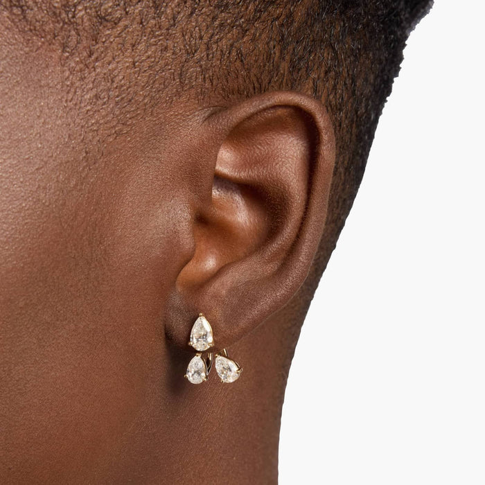 Round Cut Moissanite Trio Trinity Three Stone Earrings - view 2